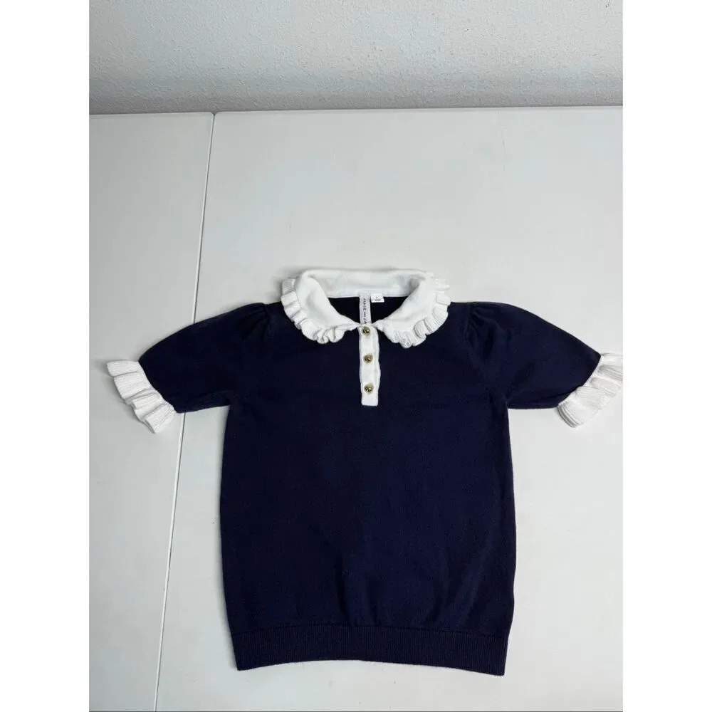 Janie & Jack The Avenue Sweater Top Blue White Cotton Size 7 Collared